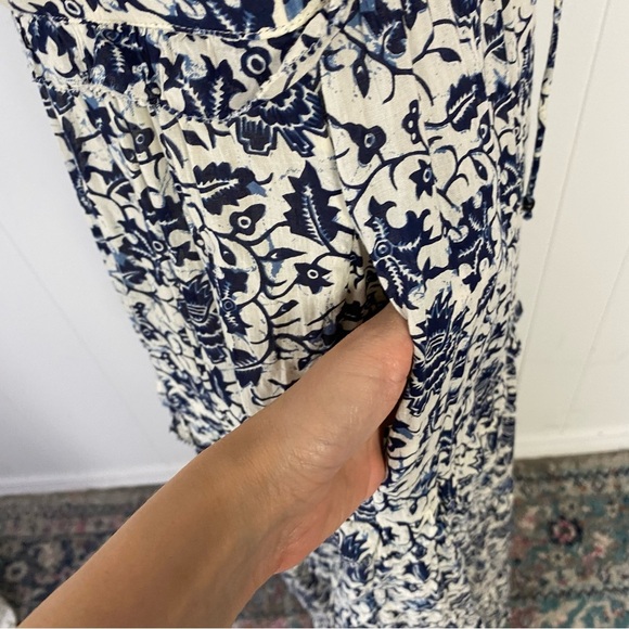 HOUSE OF HARLOW 1960 Blue White Cotton Tiered Sleeveless Maxi Dress Size XS Boho - Picture 8 of 15